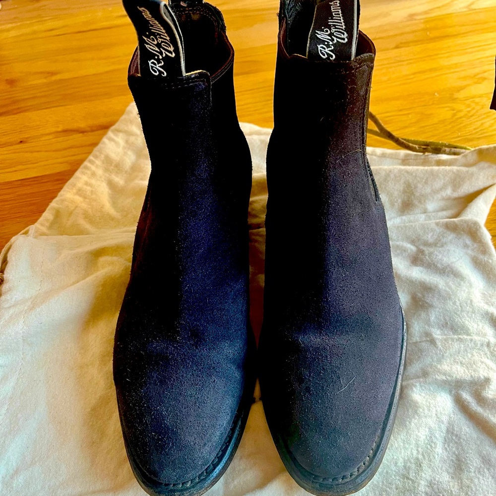 R.M. Williams Black suede Chelsea boots.